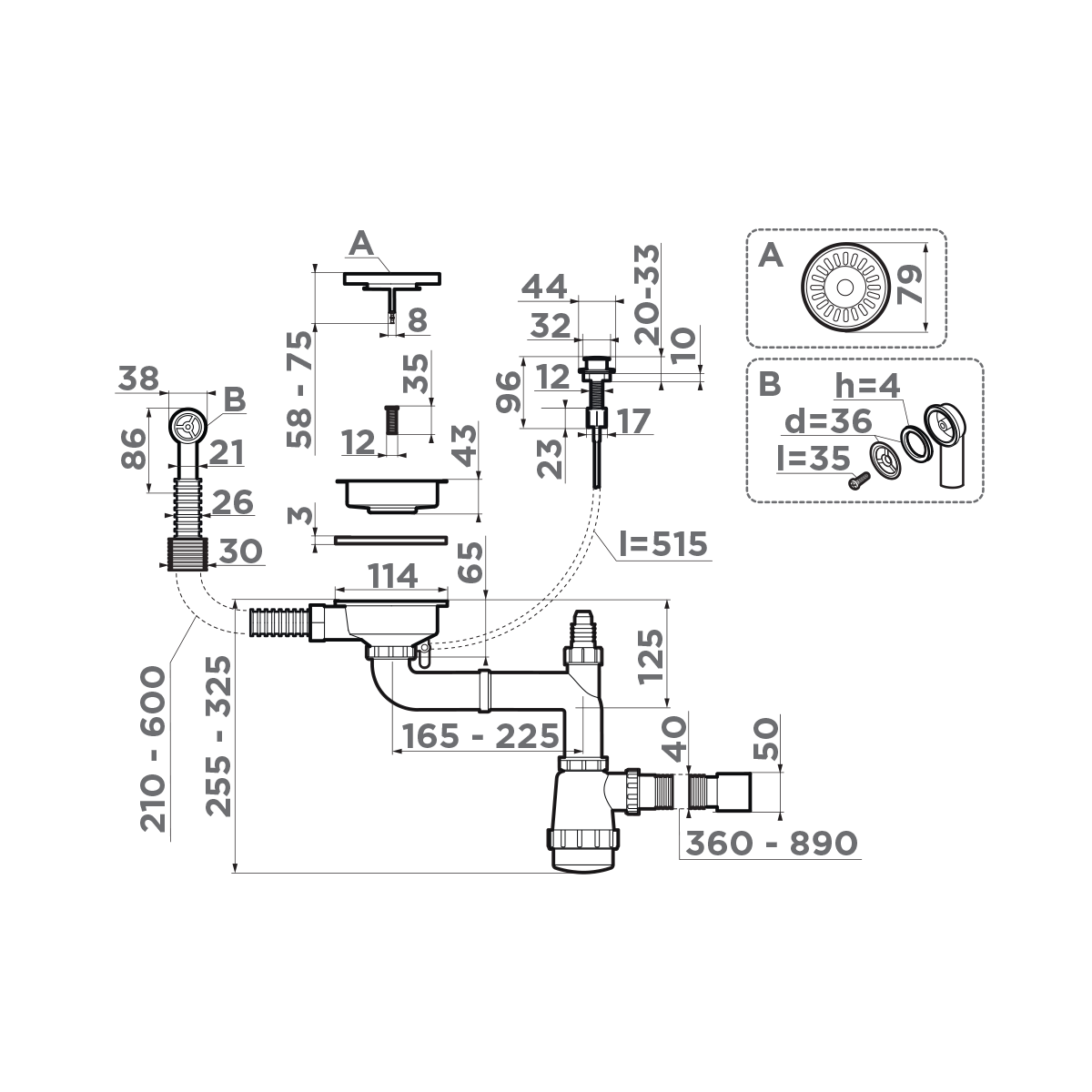 Арматура для одночашевых моек Omoikiri WK-1CL-R-A AB022