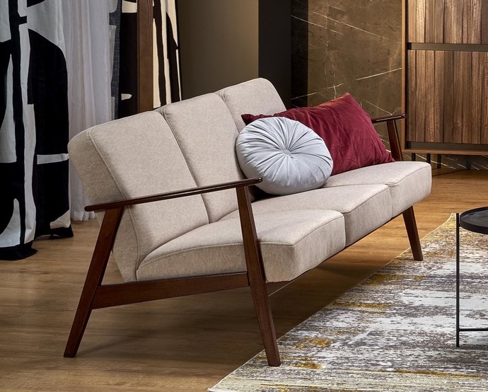 Диван HALMAR MILANO 3S tap. Castel 15 бежевый/орех