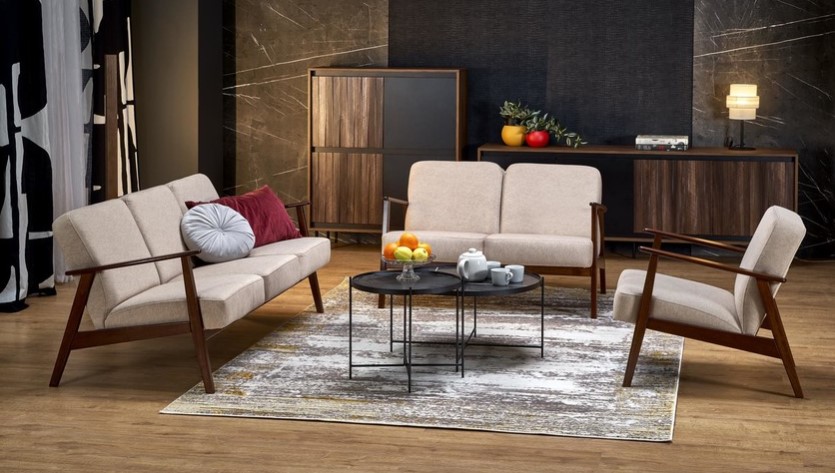 Диван HALMAR MILANO 3S tap. Castel 15 бежевый/орех