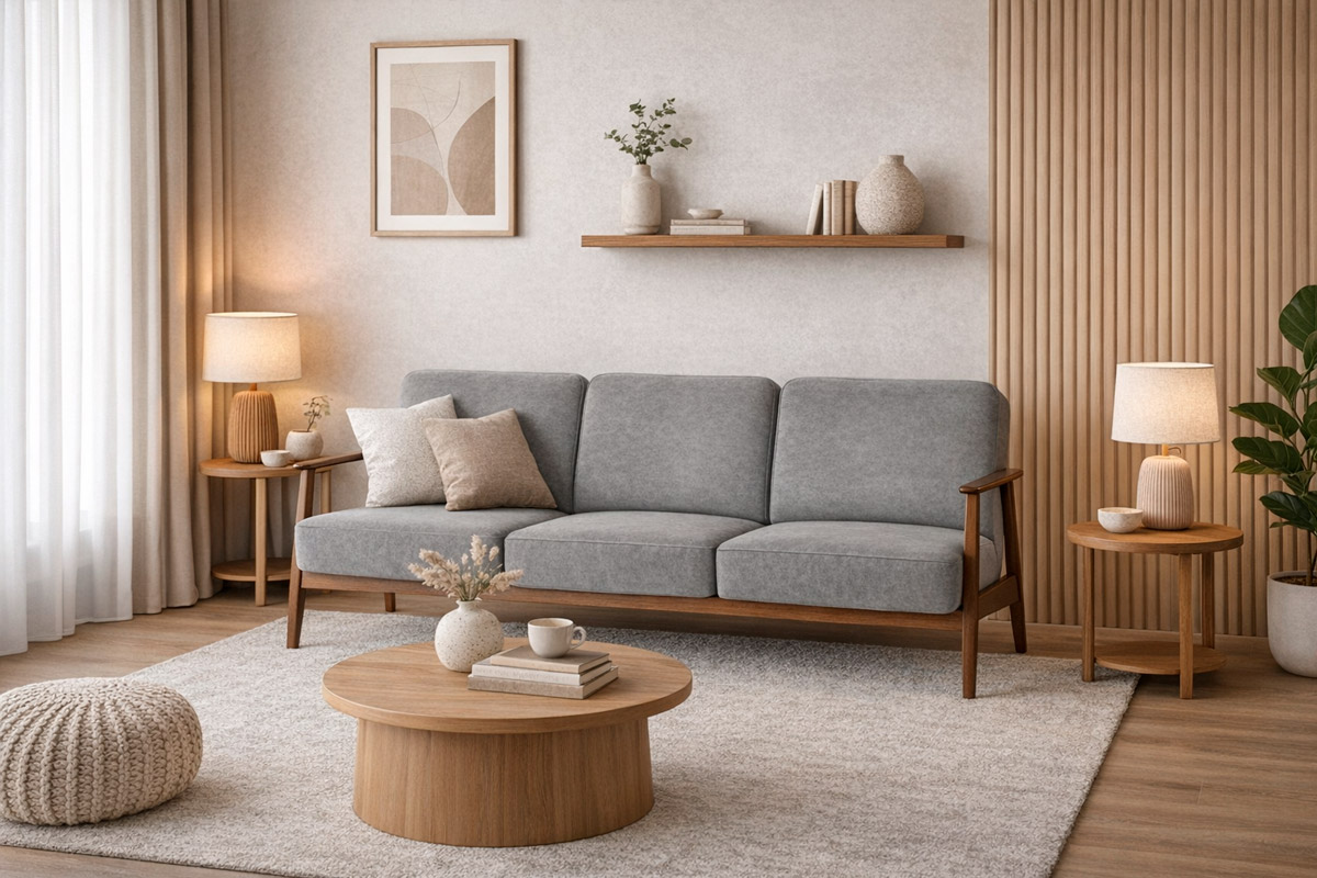 Диван HALMAR MILANO 3S tap. Castel 93 серый/орех