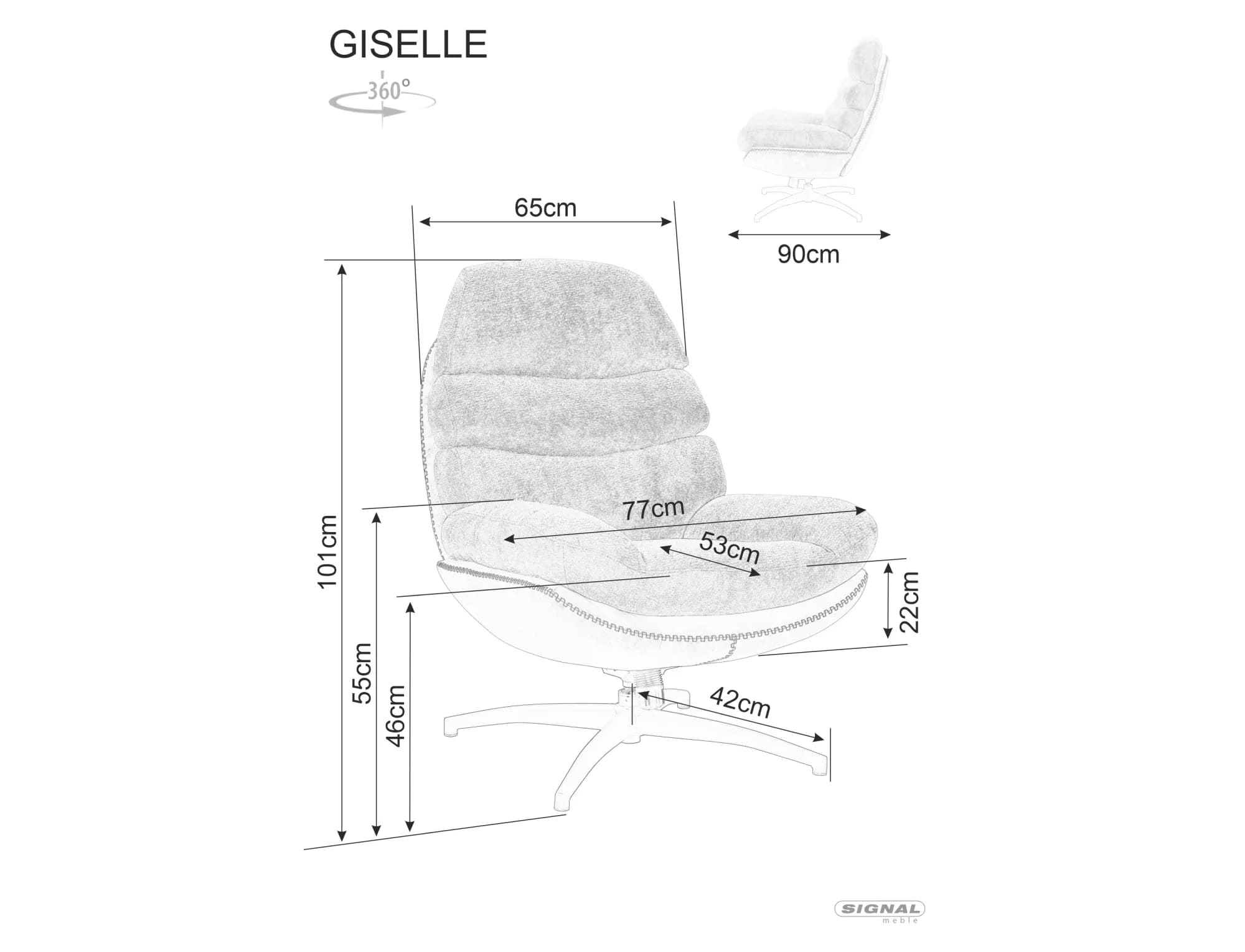 Кресло SIGNAL GISELLE черный/черный/черный мат