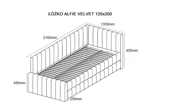 Кровать SIGNAL ALFIE Velvet Bluvel 40 темно-бежевый, 120/200