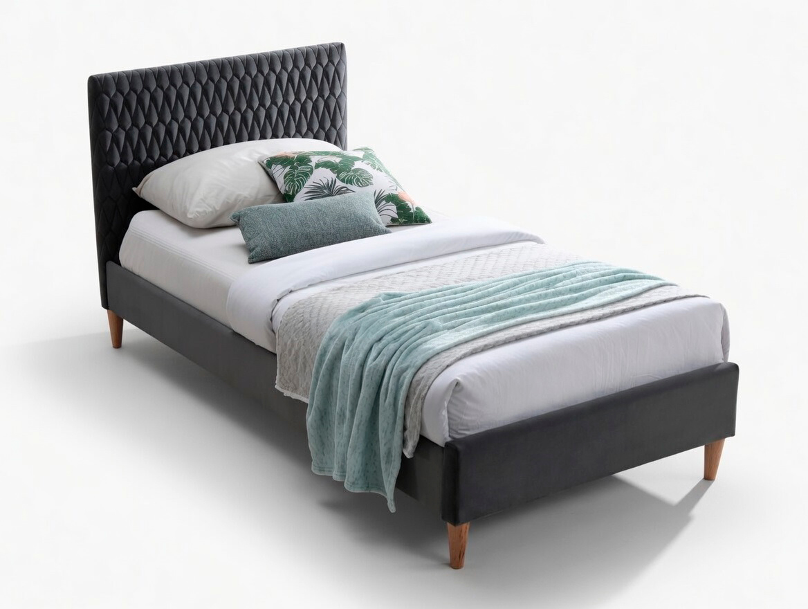 Кровать SIGNAL AZURRO Velvet Bluvel 14 серый/дуб 90/200