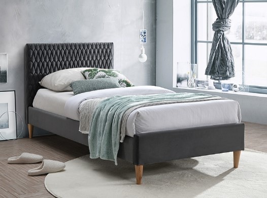 Кровать SIGNAL AZURRO Velvet Bluvel 14 серый/дуб 90/200