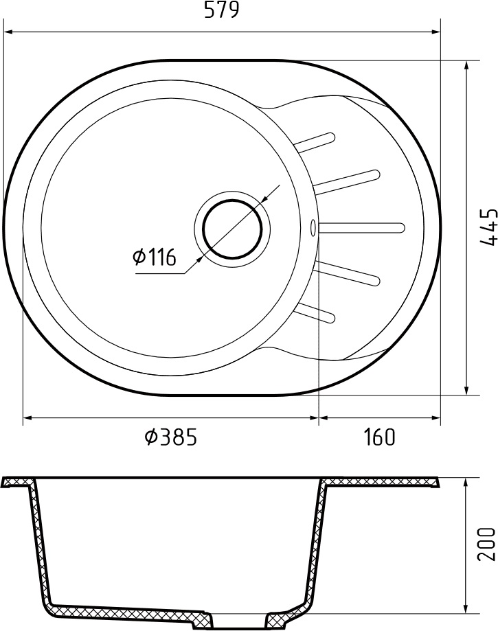 Кухонная мойка GRANFEST RONDO R-580L серый