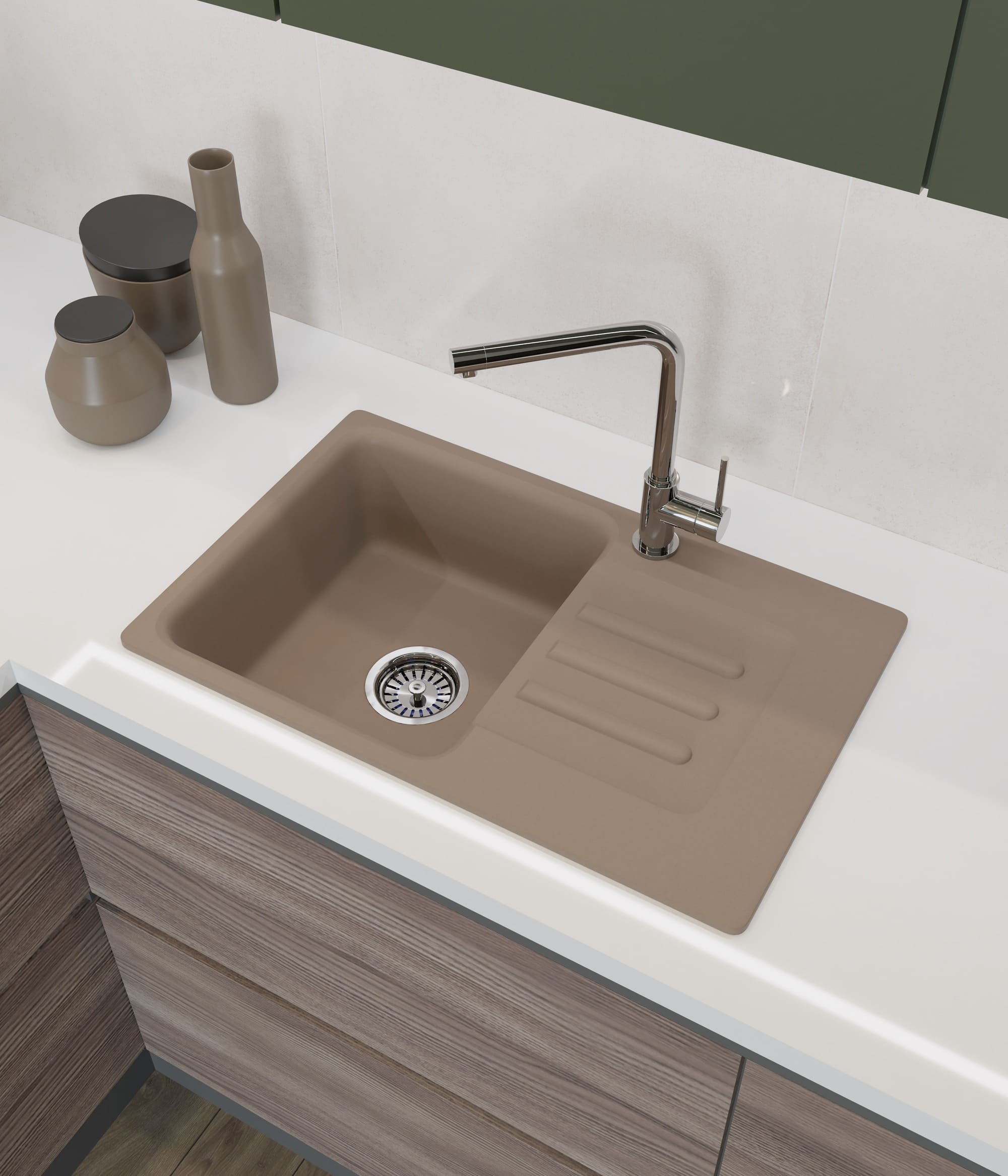 Кухонная мойка GRANFEST SMART SM-680L песочный + сифон
