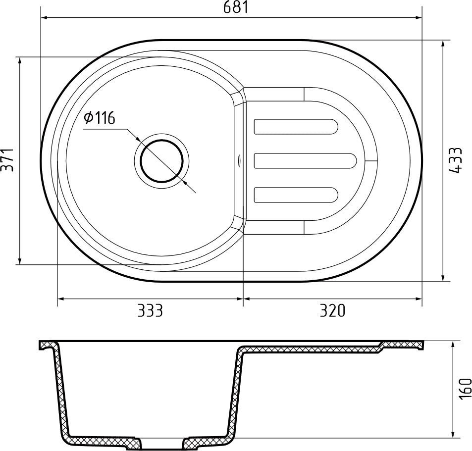 Кухонная мойка GRANFEST SMART SM-685L бежевый + сифон