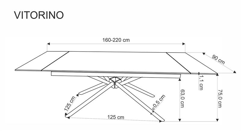 Стол обеденный HALMAR VITORINO белый мрамор/черный 160-220/90