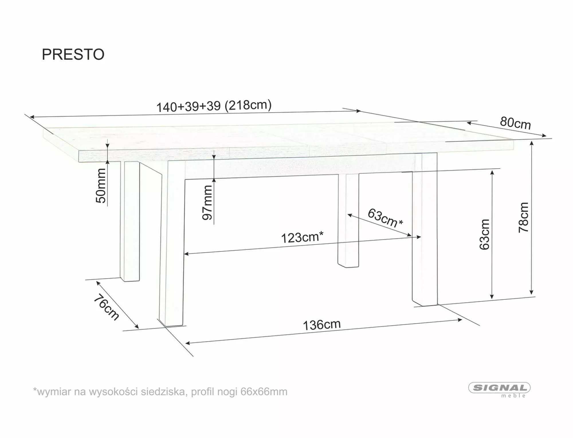 Стол обеденный SIGNAL PRESTO дуб артизан/черный 140-218/80
