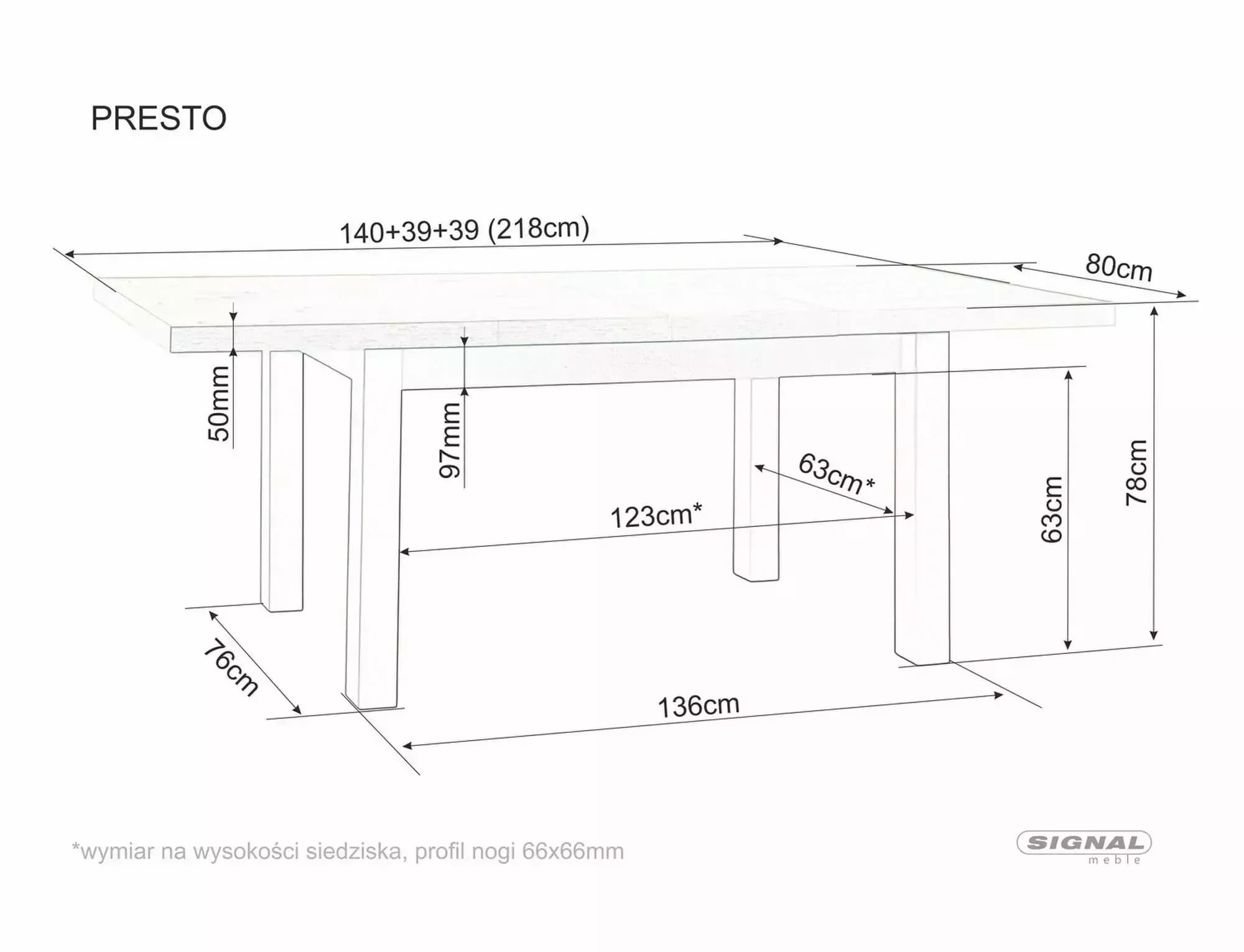 Стол обеденный SIGNAL PRESTO кашемир/дуб кремона 140-218/80