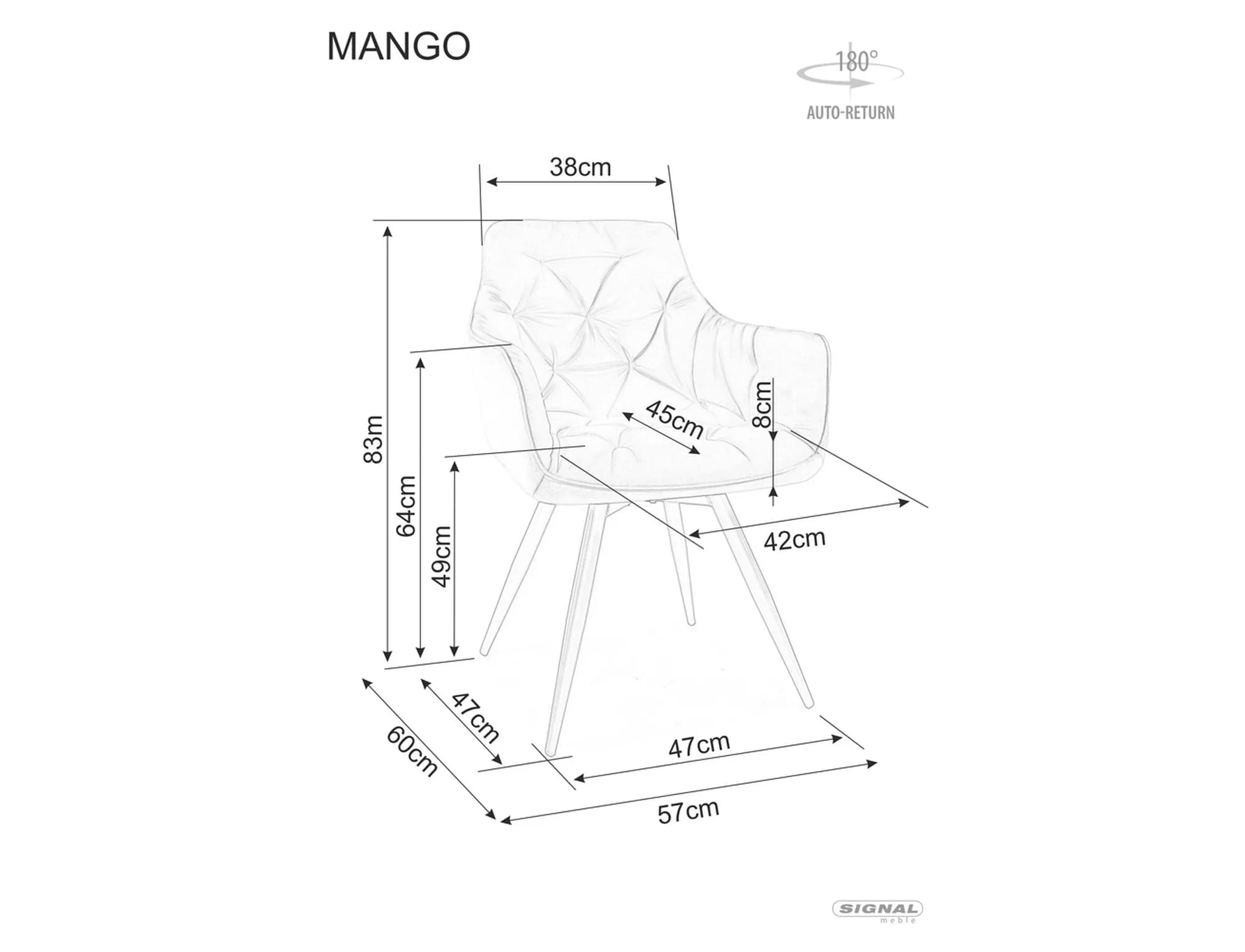 Стул SIGNAL MANGO Velvet Bluvel 40 темно-бежевый/черный, поворотный