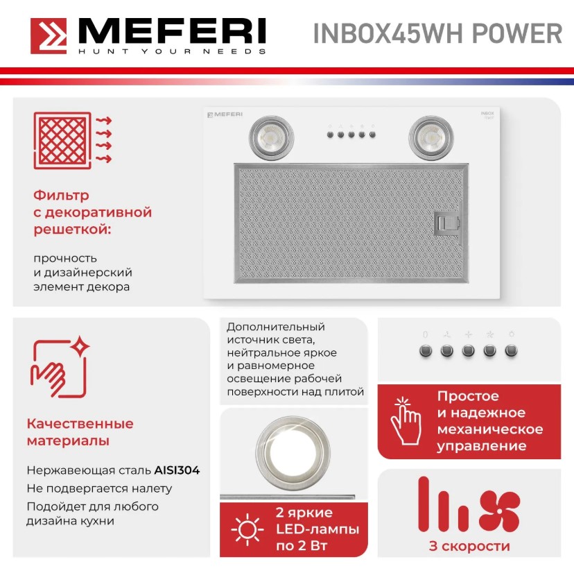 Вытяжка кухонная MEFERI INBOX45WH POWER