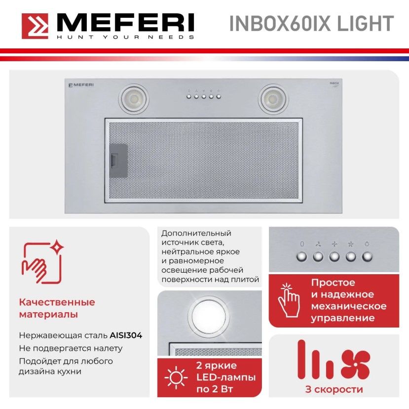 Вытяжка кухонная MEFERI INBOX60IX LIGHT