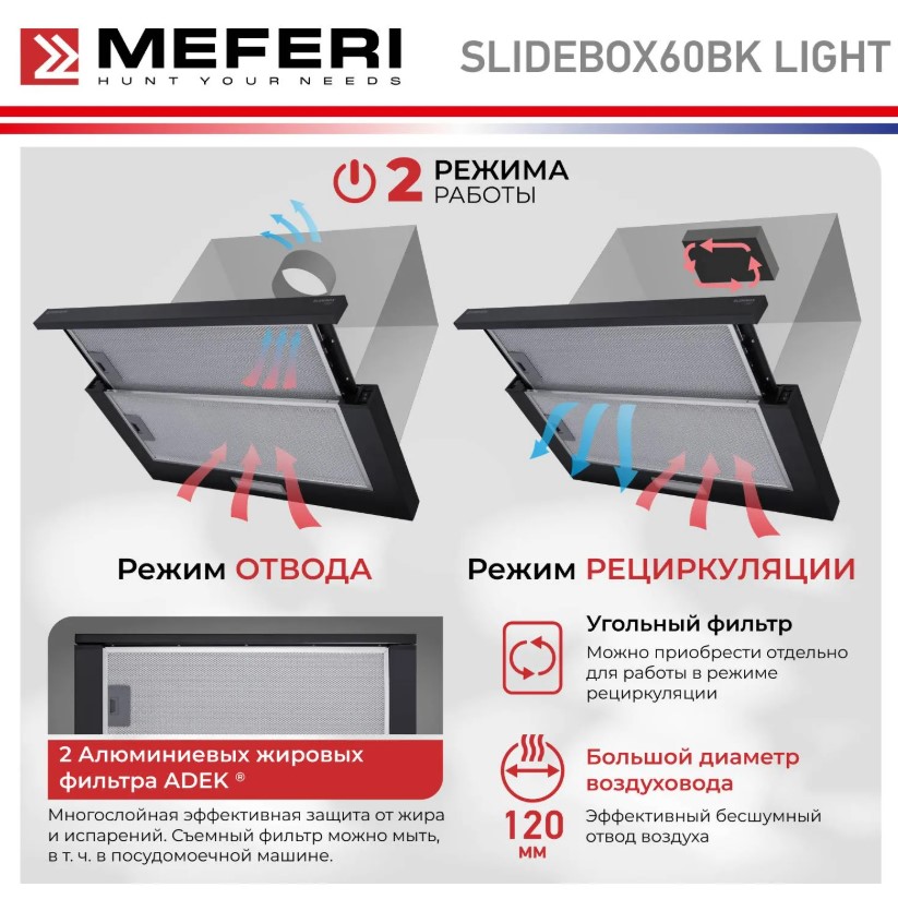Вытяжка кухонная MEFERI SLIDEBOX60BK LIGHT
