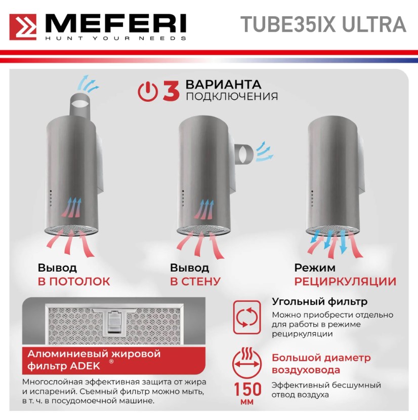 Вытяжка кухонная MEFERI TUBE35IX ULTRA