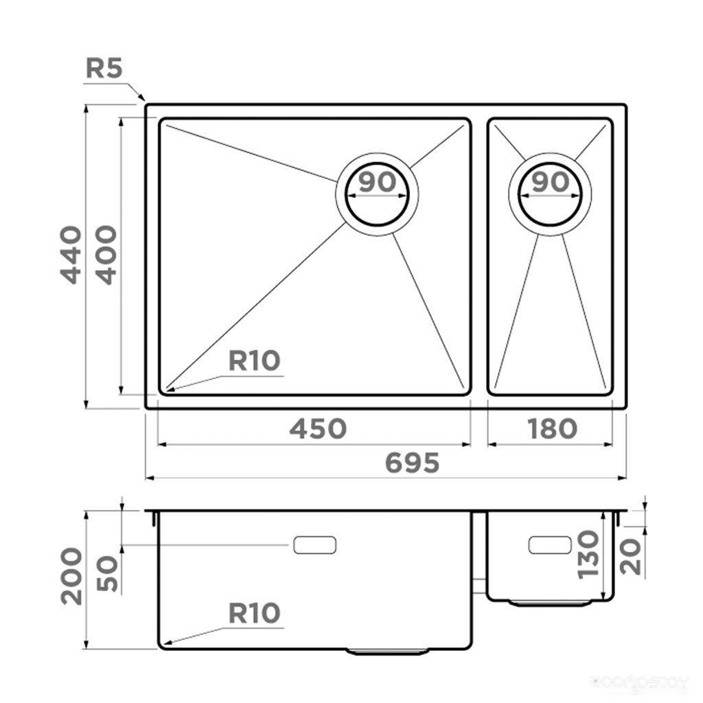 Omoikiri Taki 69-2-U/IF-LG-R Side