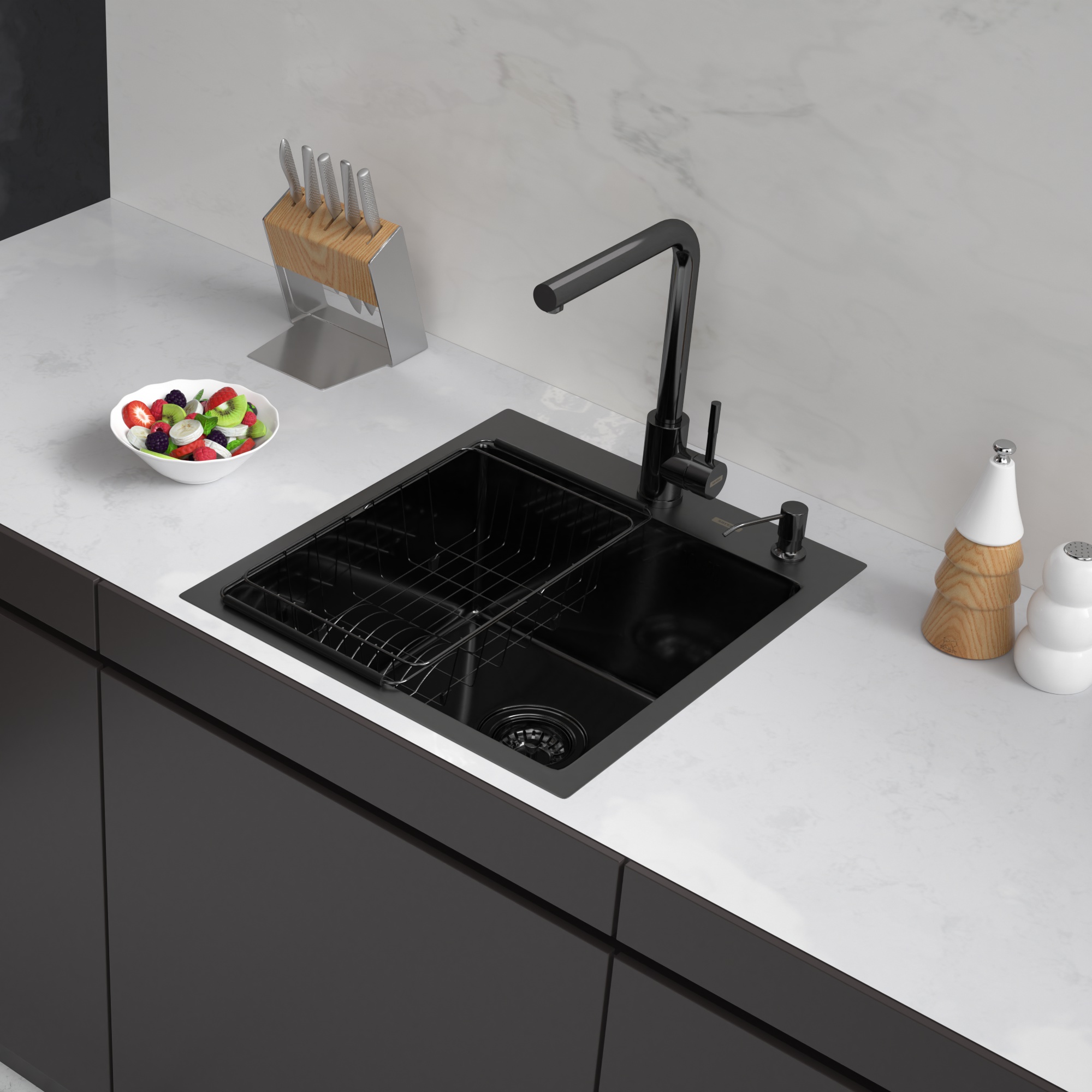 Комплект ARFEKA ECO AR мойка 450*500, коландер F, дозатор BLACK