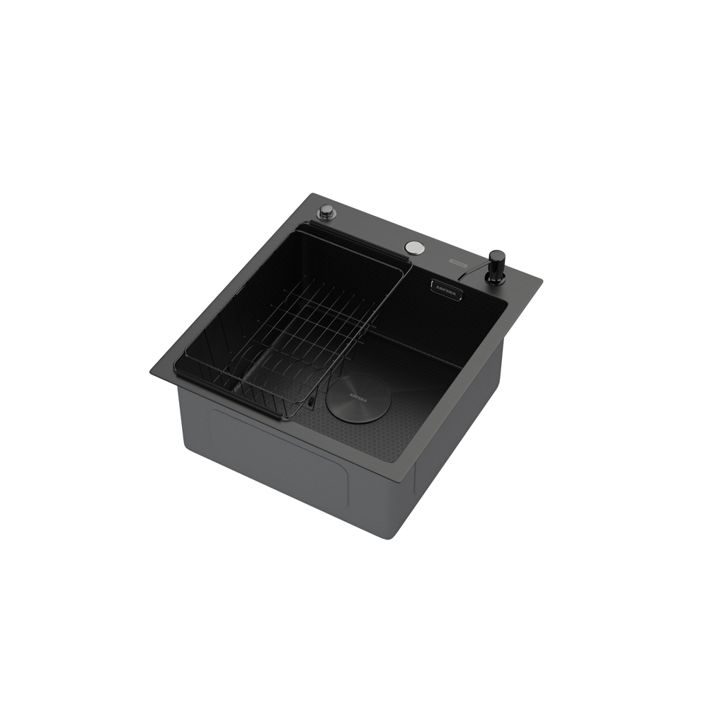 Комплект для кухни ARFEKA ECO AR мойка 450*500 POP-UP, коландер F, дозатор BLACK DECOR