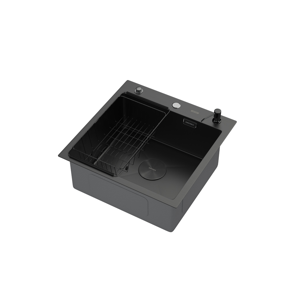 Комплект для кухни ARFEKA ECO AR мойка 500*500 POP-UP, коландер F, дозатор BLACK