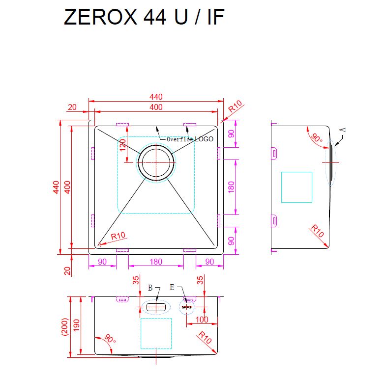 Мойка ZorG ZEROX 44 U / IF PVD GUNBLACK