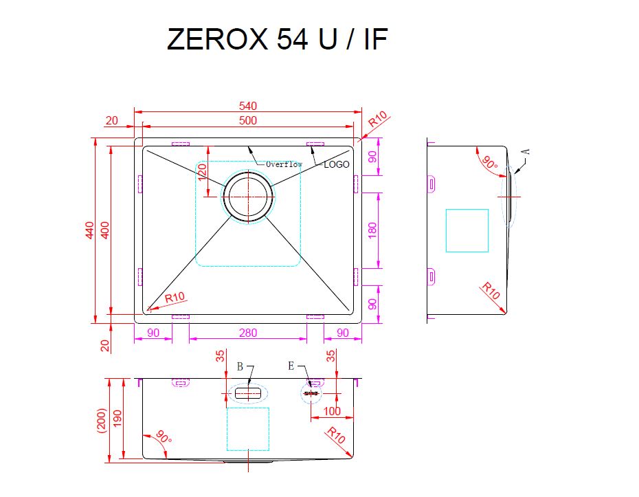 Мойка ZorG ZEROX 54 U / IF PVD GUNBLACK