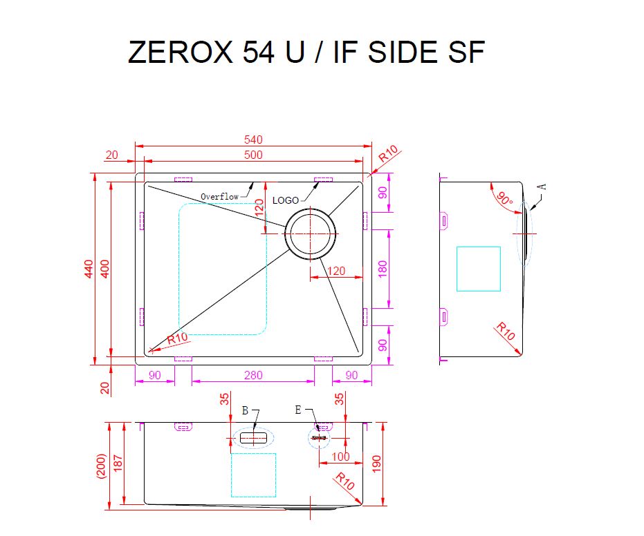 Мойка ZorG ZEROX 54 U / IF SIDE SF PVD GUNBLACK