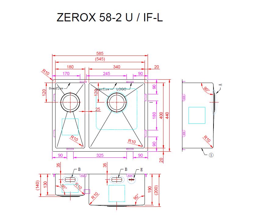 Мойка ZorG ZEROX 58-2 U / IF-L PVD GOLD