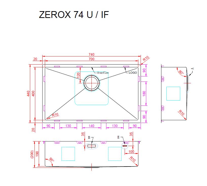 Мойка ZorG ZEROX 74 U / IF PVD GUNBLACK