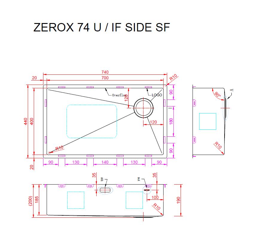Мойка ZorG ZEROX 74 U / IF SIDE SF PVD GOLD