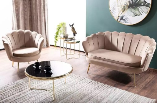 Диван SIGNAL CAMELLIA 2 Velvet Bluvel 28 бежевый/золотой