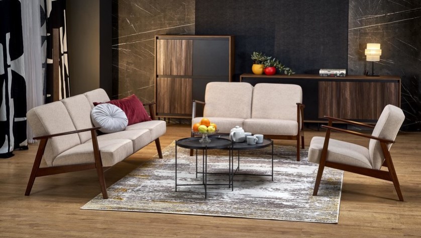 Кресло HALMAR MILANO 1S tap. Castel 15 бежевый/орех