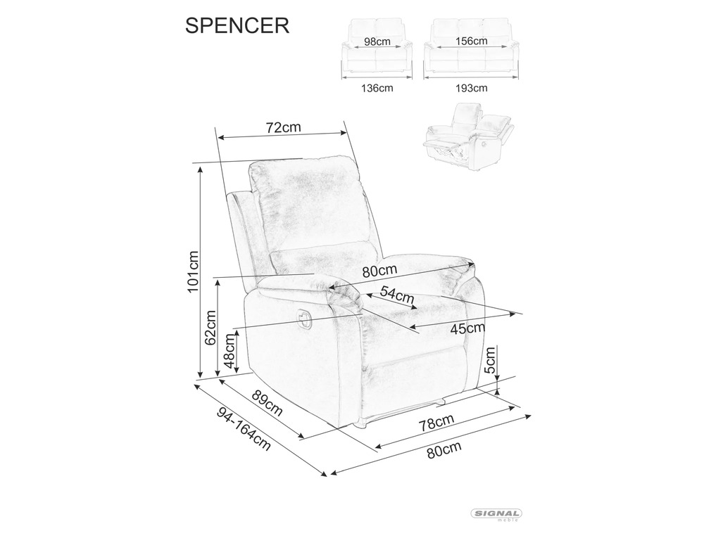 Кресло SIGNAL SPENCER 1 Velvet Bluvel 14 раскладное, серый