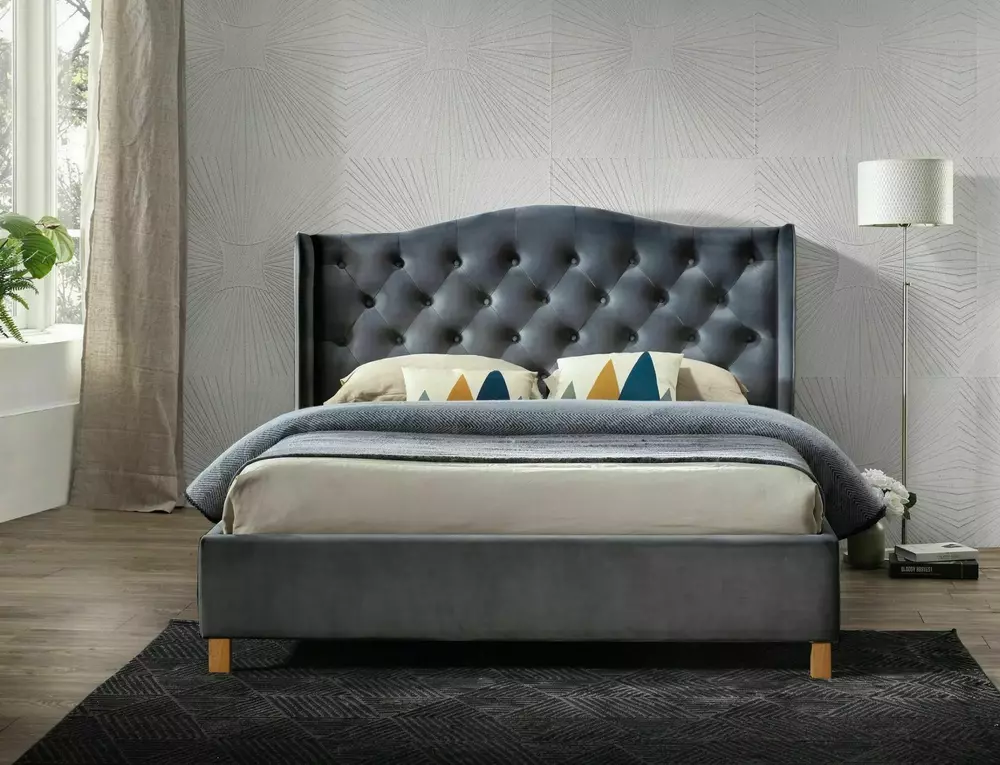 Кровать SIGNAL ASPEN Velvet Bluvel 14 серый/дуб 160/200
