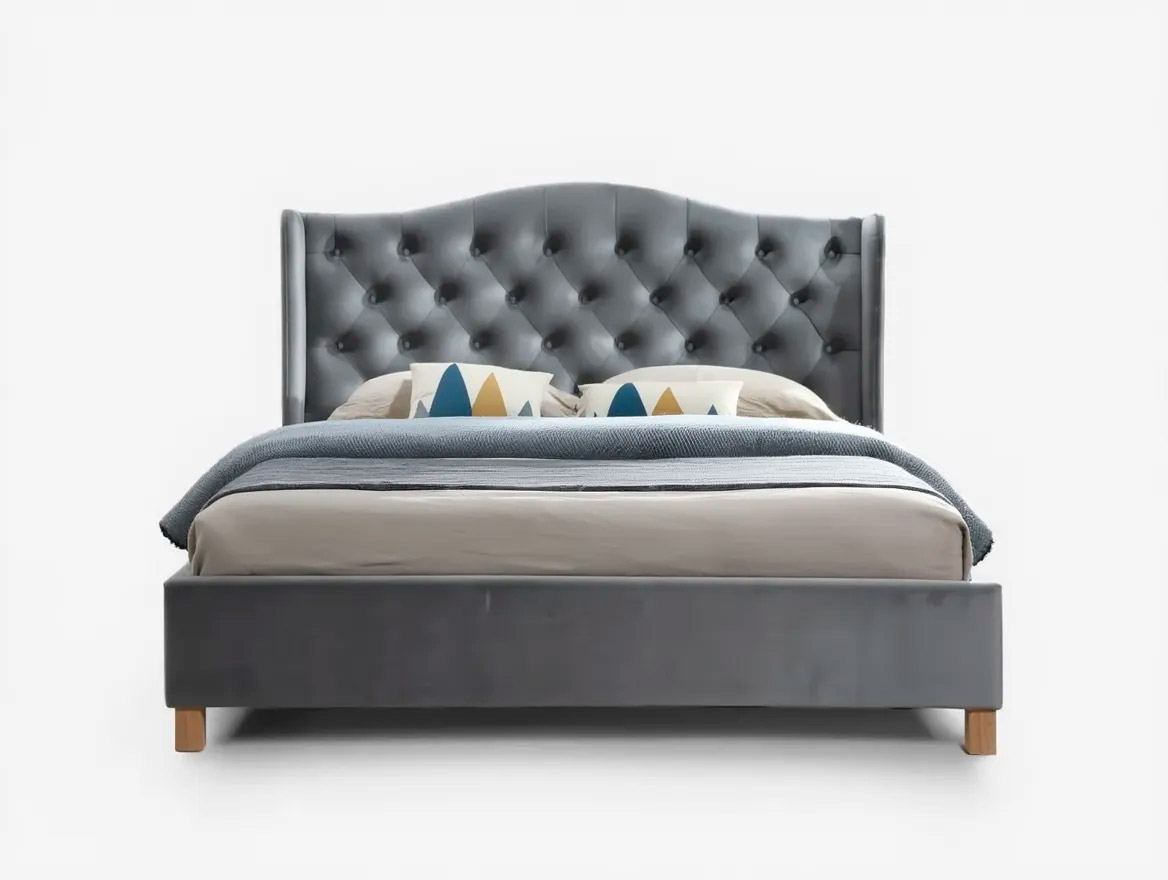 Кровать SIGNAL ASPEN Velvet Bluvel 14 серый/дуб 180/200