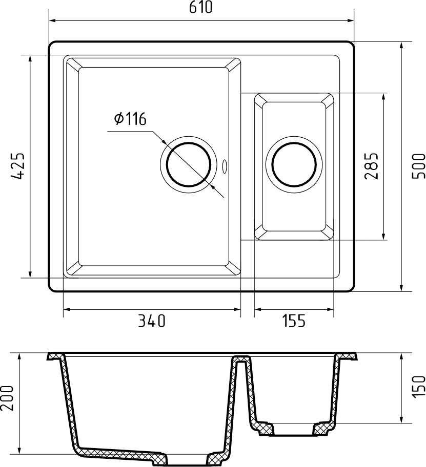 Кухонная мойка GRANFEST QUADRO Q-610K кашемир