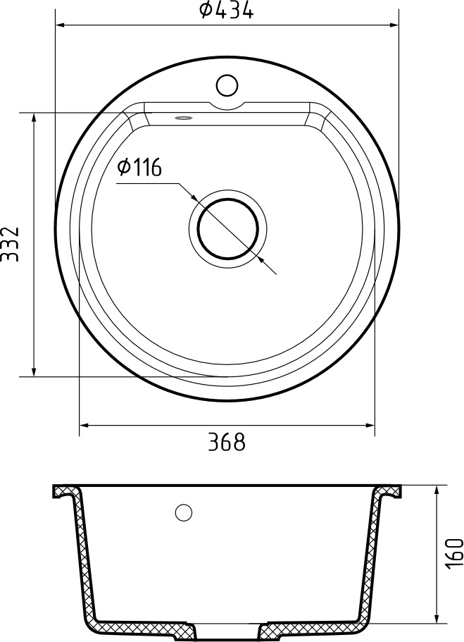 Кухонная мойка GRANFEST SMART SM-435 черный + сифон