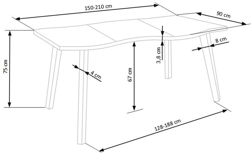 Стол обеденный HALMAR DICKSON дуб/черный 150-210/90