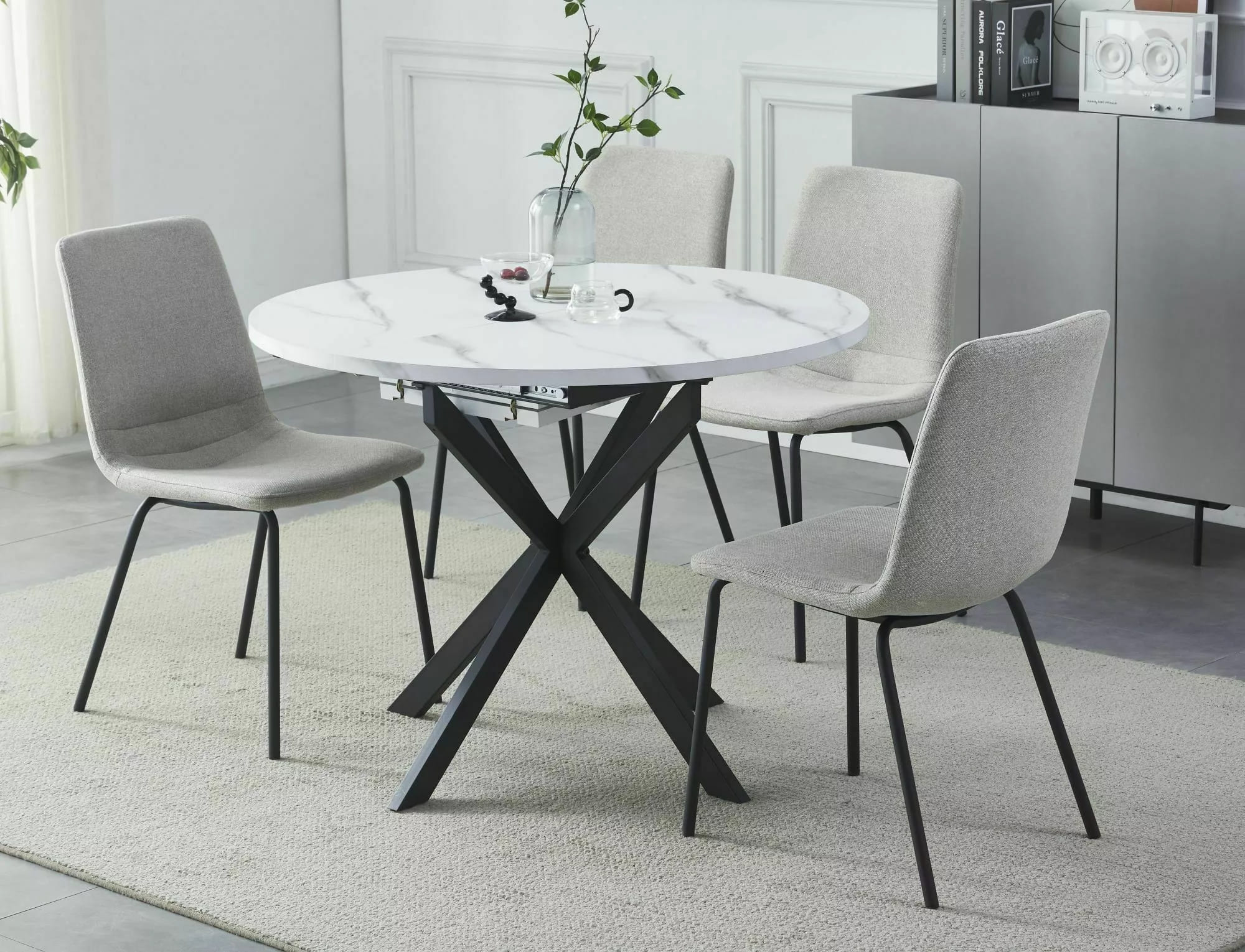 Стол обеденный SIGNAL GASTON белый мрамор/черный мат 100-135/100