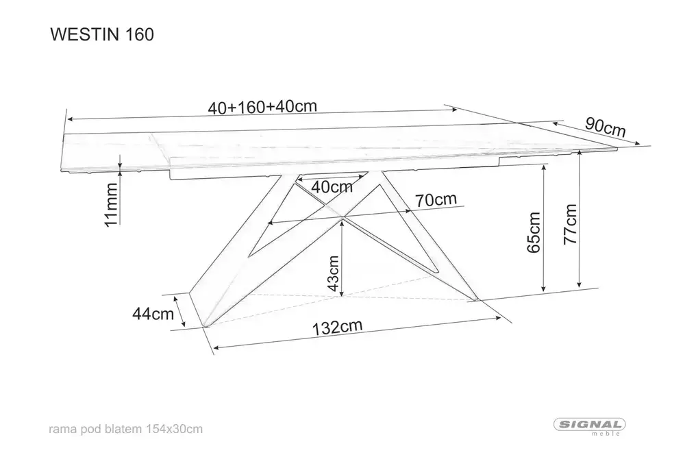 Стол обеденный SIGNAL WESTIN III Ceramic 160 белый/черный матовый 160-240/90