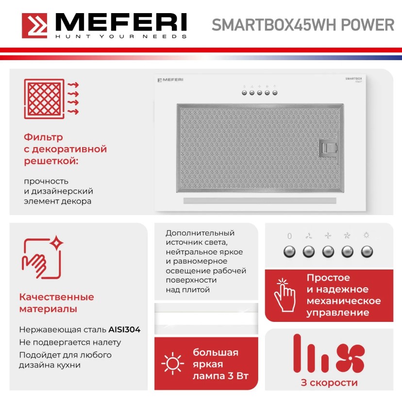 Вытяжка кухонная MEFERI SMARTBOX45WH POWER
