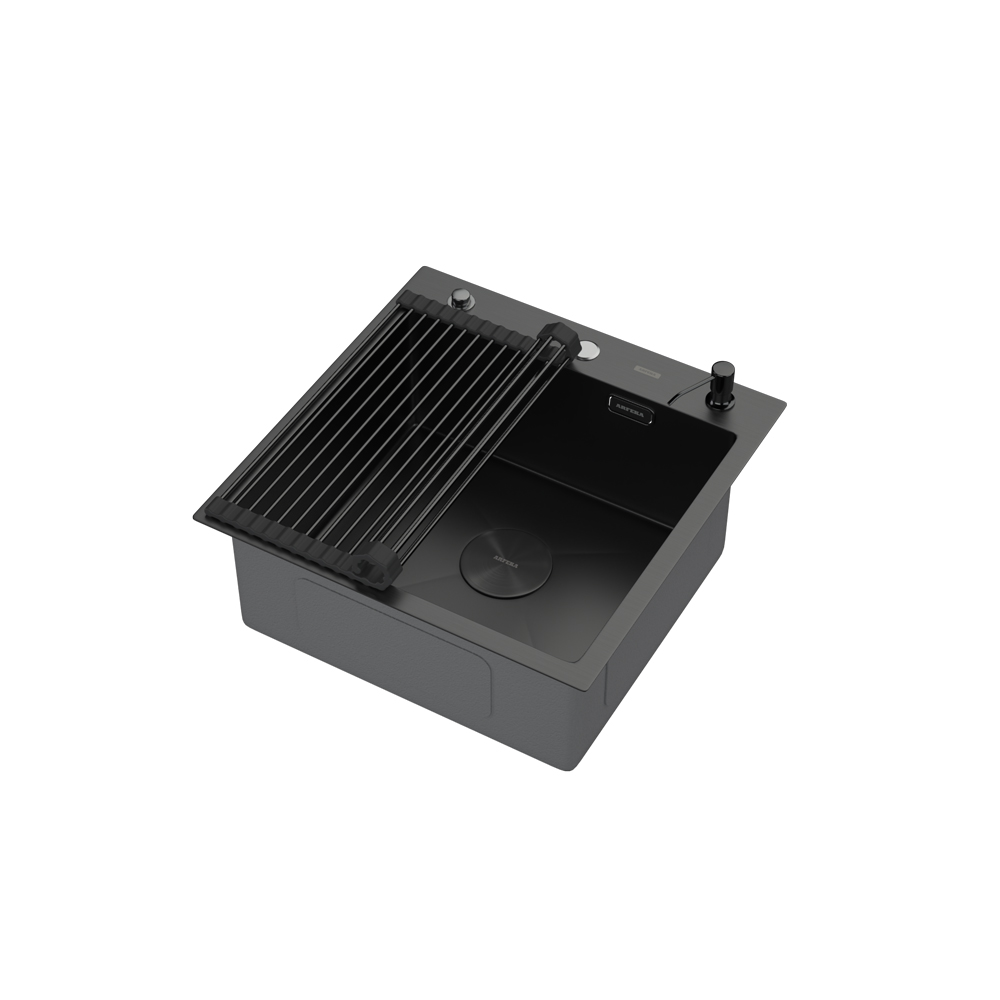 Комплект для кухни ARFEKA ECO AR мойка 500*500 POP-UP, роллер-мат, дозатор BLACK