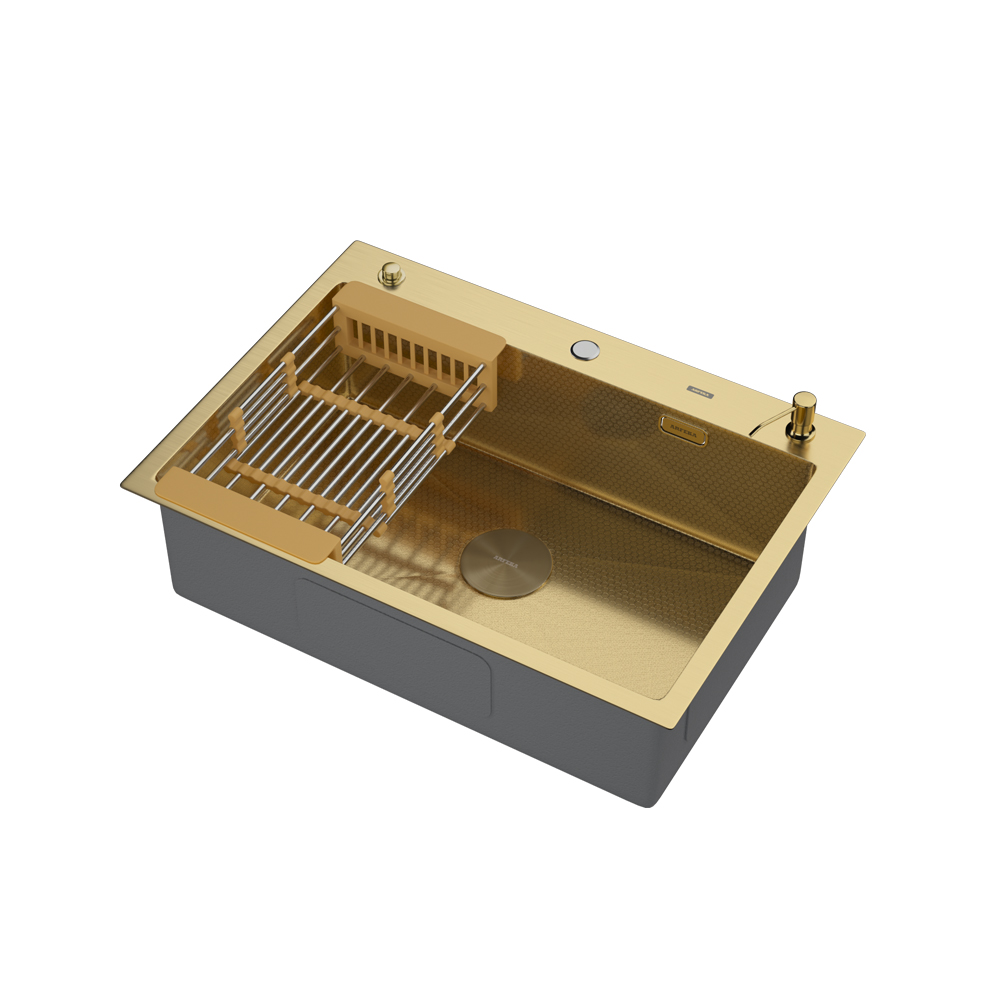 Комплект для кухни ARFEKA ECO AR мойка 700*500 POP-UP, коландер, дозатор GOLD DECOR