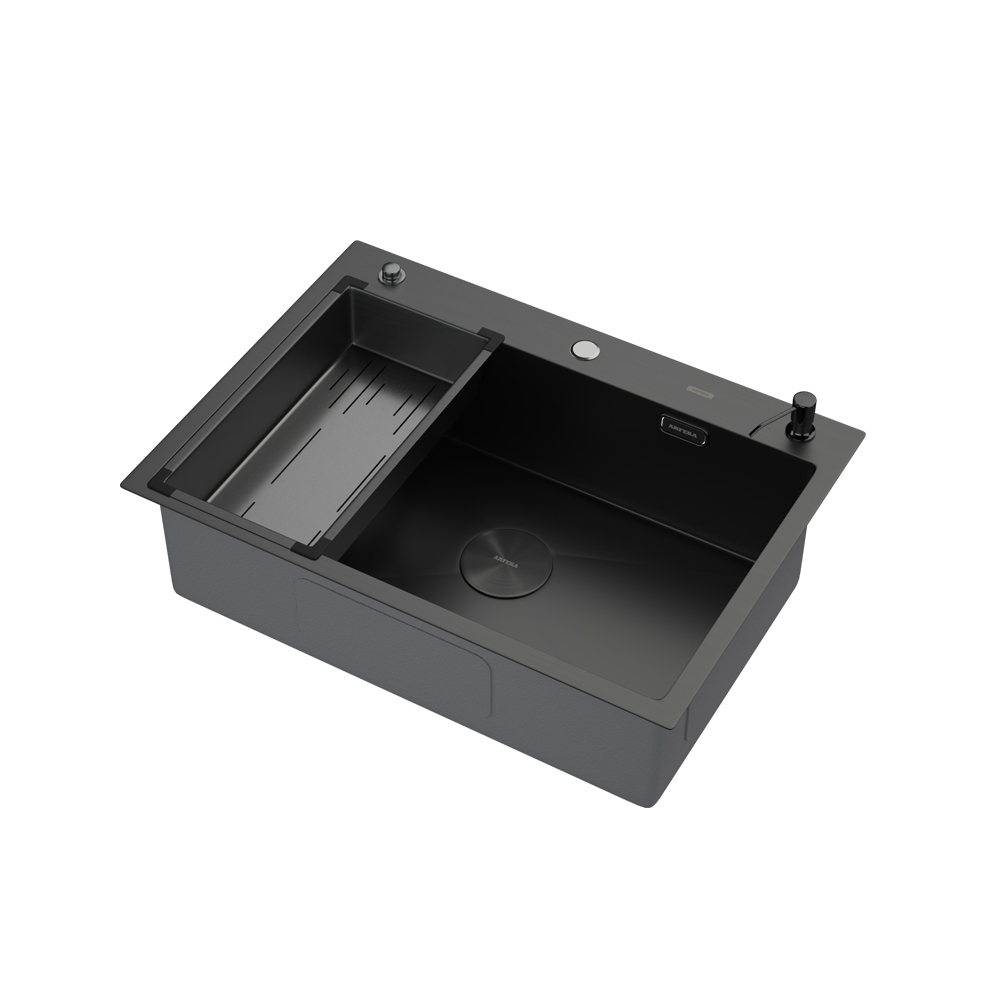 Комплект для кухни ARFEKA ECO AR мойка 700*500 POP-UP, коландер G, дозатор BLACK