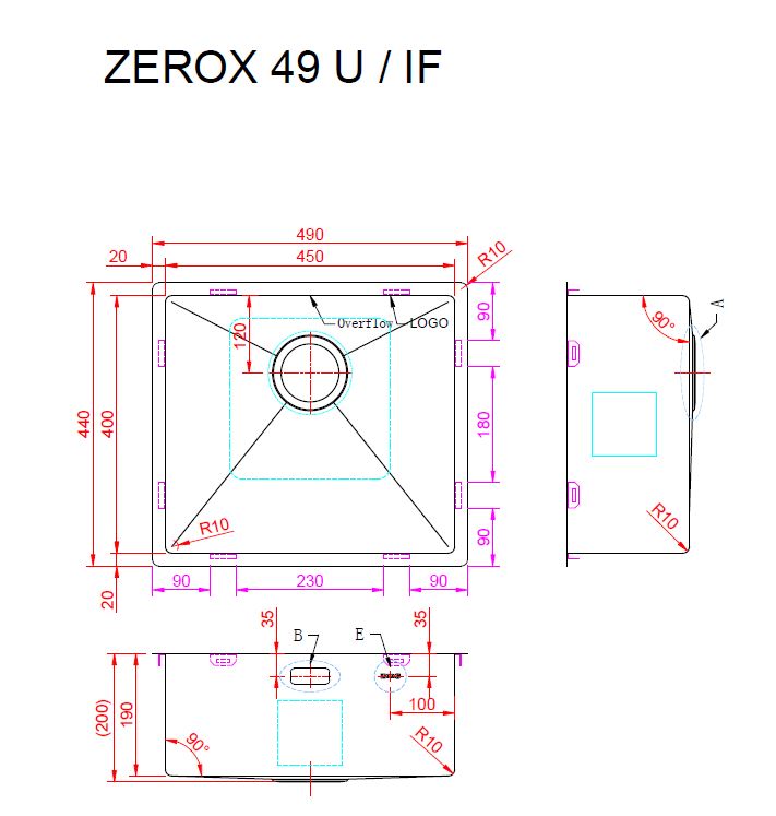 Мойка ZorG ZEROX 49 U / IF STEEL