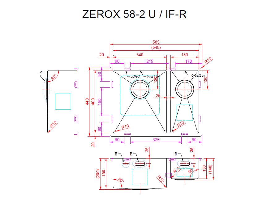 Мойка ZorG ZEROX 58-2 U / IF-R PVD GUNBLACK
