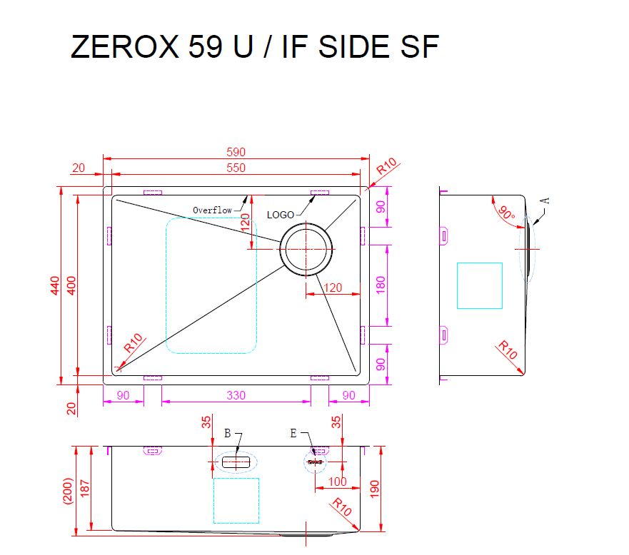 Мойка ZorG ZEROX 59 U / IF SIDE SF PVD GUNBLACK