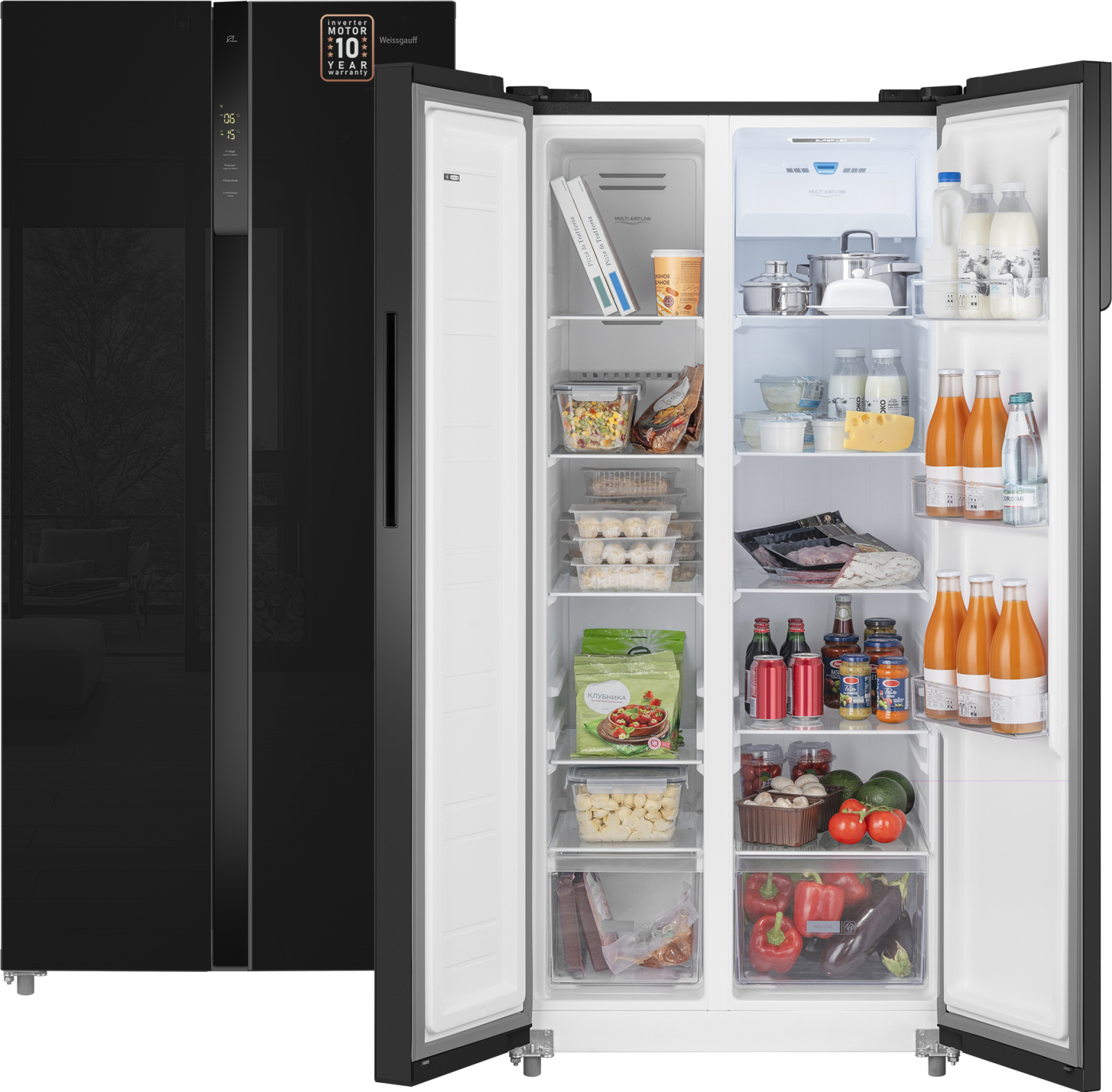 Холодильник Weissgauff WSBS 500 Inverter NoFrost Black Glass